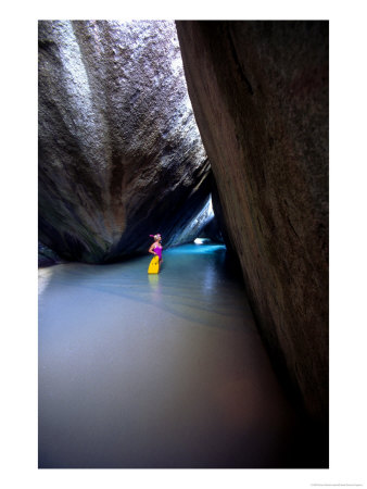 Snorkeler In Cathedral Rocks, The Baths National Park, British Virgin Islands by Stuart Westmoreland Pricing Limited Edition Print image