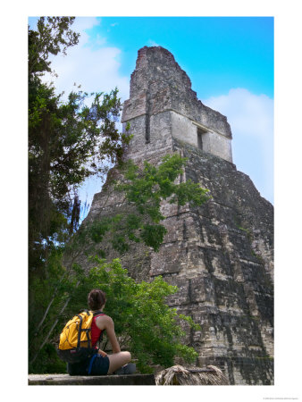 Western Traveler With Temple I, Tikal Ruins, Guatemala by Keren Su Pricing Limited Edition Print image