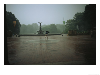 A Man Scurries Across Bethesda Terrace During A Rain Shower by Melissa Farlow Pricing Limited Edition Print image