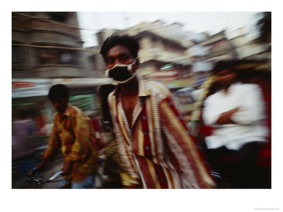 A Rickshaw Driver Wears A Mask To Keep Pollution Out Of His Lungs In Dhaka by Eightfish Pricing Limited Edition Print image