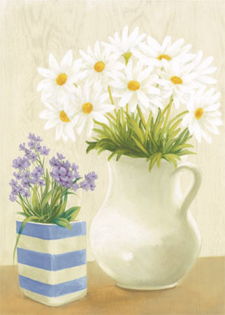 Daisies And Violets In Vase And Pitcher by David Col Pricing Limited Edition Print image