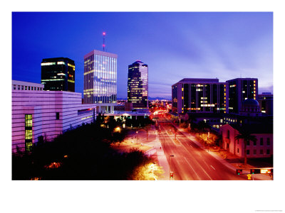Downtown Skyline At Dusk, Tucson, United States Of America by Richard Cummins Pricing Limited Edition Print image