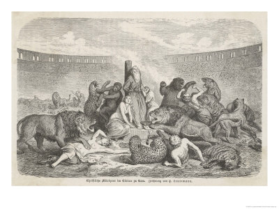 Christian Martyrs Are Eaten By Wild Animals In A Roman Arena by H. Leutemann Pricing Limited Edition Print image