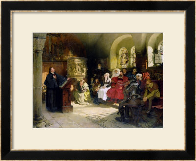 Luther Preaches Using His Bible Translation While Imprisoned At Wartburg, 1882 by Hugo Vogel Pricing Limited Edition Print image
