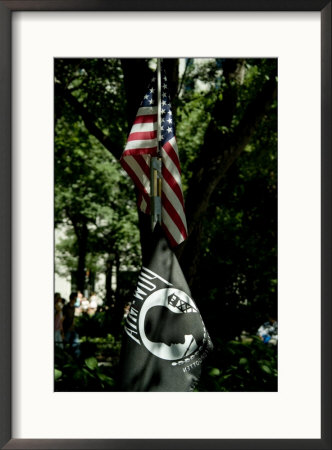 American Flag Hanging Above A Pow-Mia Flag In A Park In New York by Todd Gipstein Pricing Limited Edition Print image