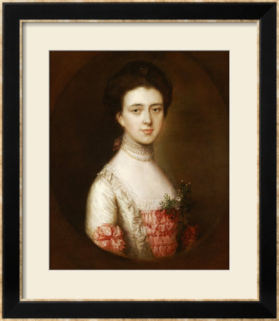 Portrait Of A Lady Bust Length In A Pink And White Dress Trimmed With Lace A Pearl Necklace by Thomas Gainsborough Pricing Limited Edition Print image