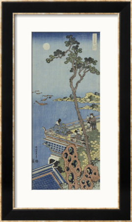 A Courtier On The Balcony Of A Chinese Pavilion Looking In The Distance On A Moonlit Night by Katsushika Hokusai Pricing Limited Edition Print image