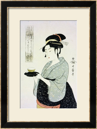 A Half Length Portrait Of Naniwaya Okita, The Famous Teahouse Waitress Serving A Cup Of Tea by Utamaro Kitagawa Pricing Limited Edition Print image