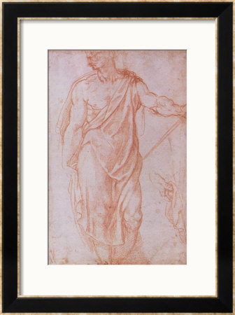 Sketch Of A Man Holding A Staff And A Study Of A Hand by Michelangelo Buonarroti Pricing Limited Edition Print image