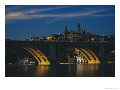 Dusk View Of Georgetown University Above Key Bridge Over The Potomac River by Raymond Gehman Pricing Limited Edition Print image