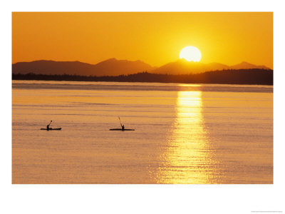 Kayaking At Sunset, San Juan Islands, Washington, Usa by Stuart Westmoreland Pricing Limited Edition Print image
