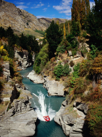 Jet-Boating Through Narrow Pass On Shotover River, Queenstown, New Zealand by David Wall Pricing Limited Edition Print image