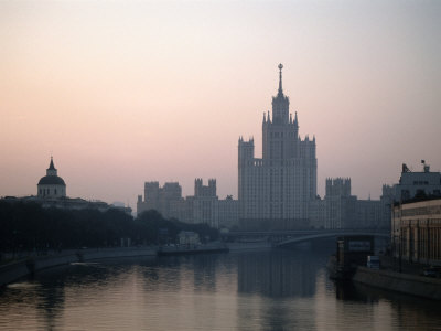 Apartment Block At Kotelnicheskaya Naberezhnaya 17/1 Reflected In River Moskva, Moscow, Russia by Jonathan Smith Pricing Limited Edition Print image