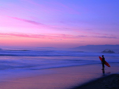 Surfer On Ocean Beach, San Francisco, California, Usa by Roberto Gerometta Pricing Limited Edition Print image