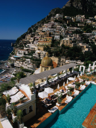 Swimming Pool Of Hotel Sirenuse In Hillside Town, Positano, Campania, Italy by Roberto Gerometta Pricing Limited Edition Print image