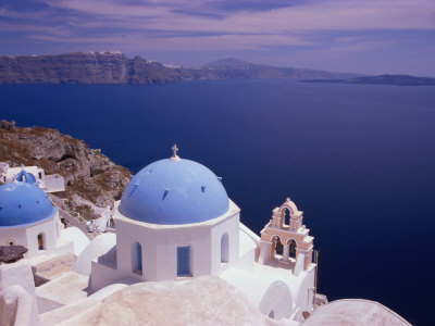 Orthodox Church Perched On Volcanic Rim Of Santorini, Oia, Santorini Island, Greece by Diana Mayfield Pricing Limited Edition Print image