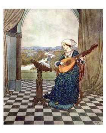 She Played The Ringing Lute by Edmund Dulac Pricing Limited Edition Print image