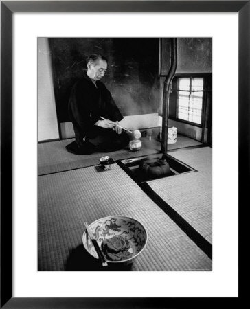 Old Monk Sitting In Cell Meditating And Performing Tea Ceremony by Howard Sochurek Pricing Limited Edition Print image