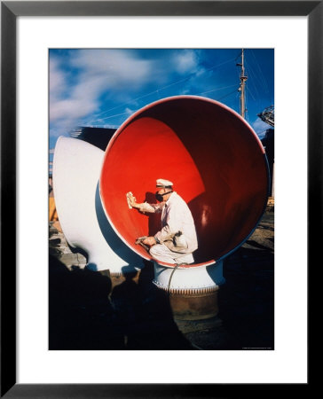 Worker Sitting Inside Ship's Ventilator Paint Inside Sun Shipbuilding And Dry Dock Co. Shipyards by Dmitri Kessel Pricing Limited Edition Print image