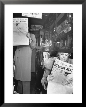 People Reading Tribune Newspaper On Train by William C. Shrout Pricing Limited Edition Print image