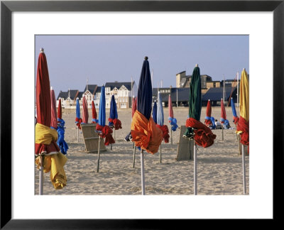 Beach And Rolled Up Umbrellas, Deauville, Basse Normandie (Normandy), France by Guy Thouvenin Pricing Limited Edition Print image