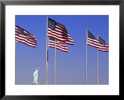 Statue Of Liberty And Us Flags, New York City, Usa by Walter Bibikow Pricing Limited Edition Print image