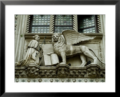 Statue Of Winged Lion Of St Marks And Doge Adorns Building In Venice, Italy by Todd Gipstein Pricing Limited Edition Print image