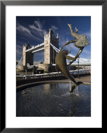 Tower Bridge And The Girl With A Dolphin Sculpture, London, England by Amanda Hall Pricing Limited Edition Print image