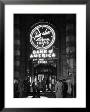 Customers Standing In Front Of A Branch Of Bank Of America, Open From 10 To 10, Six Days A Week by J. R. Eyerman Pricing Limited Edition Print image
