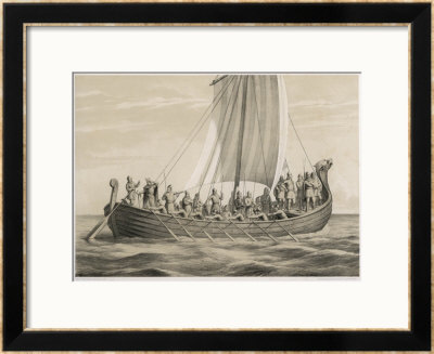 Vikingesnekke, Norwegian Warriors In A Half-Decked Warship by Anker Lund Pricing Limited Edition Print image