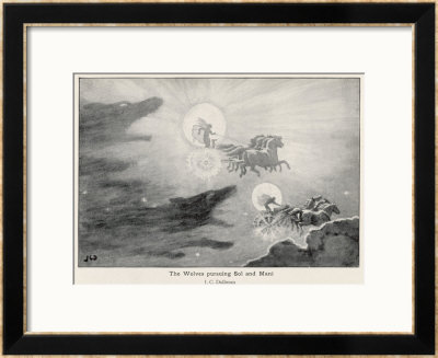 The Wolves Skoll (Repulsion) And Hati (Hate) Pursue Sol (Sun) And Mani (Moon) Across The Skies by J.C. Dollman Pricing Limited Edition Print image