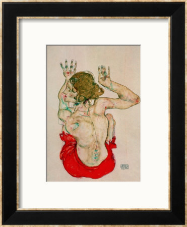 Female Nude Seated On Red Drapery by Egon Schiele Pricing Limited Edition Print image