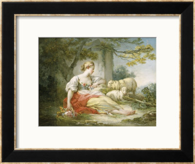 Shepherdess Seated With Sheep And A Basket by Jean-Honoré Fragonard Pricing Limited Edition Print image
