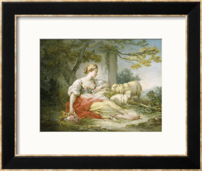 Shepherdess Seated With Sheep And A Basket by Jean-Honore Fragonard Pricing Limited Edition Print image