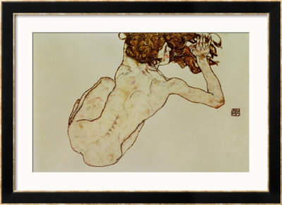 Crouching Nude, Back View, 1917 by Egon Schiele Pricing Limited Edition Print image