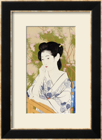 A Bust Portrait Of A Young Woman Leaning On A Balcony Railing, Dated July 1920 by Hashiguchi Goyo Pricing Limited Edition Print image