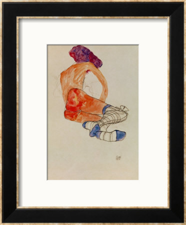Seated Female Nude With Blue Garter, Back View, 1910 by Egon Schiele Pricing Limited Edition Print image