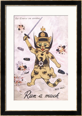 Anti-German Germany Represented As A Rampaging Feline Runs Wild Amidst A Barrage Of Shell Fire by Louis Wain Pricing Limited Edition Print image