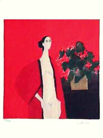 Christine Au Bouquet De Begonias by Bernard Cathelin Pricing Limited Edition Print image