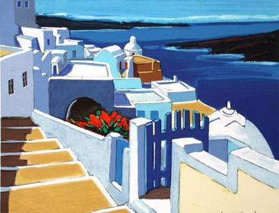 En Méditerranée : Balcon Fleuri À Santorin by Jean Claude Quilici Pricing Limited Edition Print image