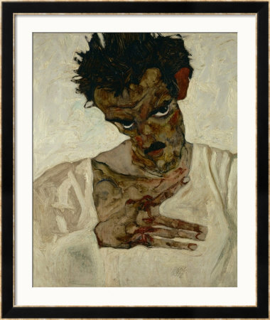 Egon Schiele, Self-Portrait With Bent Head, Study For Eremiten (Hermits) by Egon Schiele Pricing Limited Edition Print image