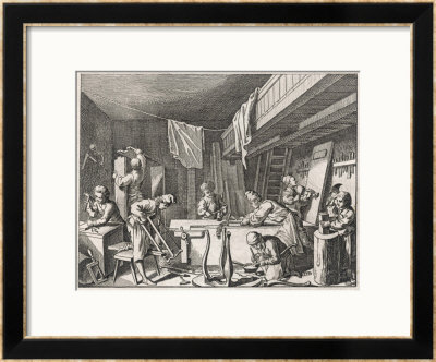 Cabinet Makers At Work In A Workshop Using Various Tools by Chodowierki Pricing Limited Edition Print image