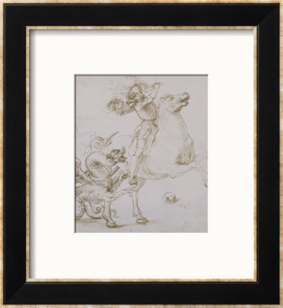 St. George And The Dragon, Drawing, Gabinetto Dei Disegni E Delle Stampe, Uffizi Gallery by Raphael Pricing Limited Edition Print image