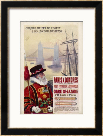 By Rail And Sea From Paris To Brighton Or London Featuring A Beefeater And Tower Bridge 1 Of 8 by René Péan Pricing Limited Edition Print image