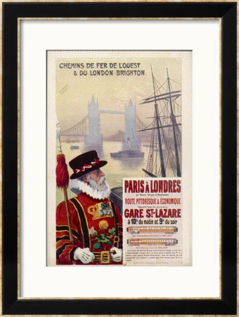 By Rail And Sea From Paris To Brighton Or London Featuring A Beefeater And Tower Bridge 1 Of 8 by Rene Pean Pricing Limited Edition Print image