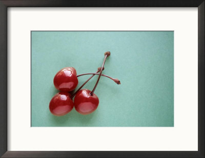 Three Cherries On A Green Background by Karen M. Romanko Pricing Limited Edition Print image