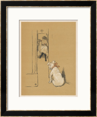 White Bulldog Guards His Master's Friend Pammy While She Changes Her Clothes by Cecil Aldin Pricing Limited Edition Print image