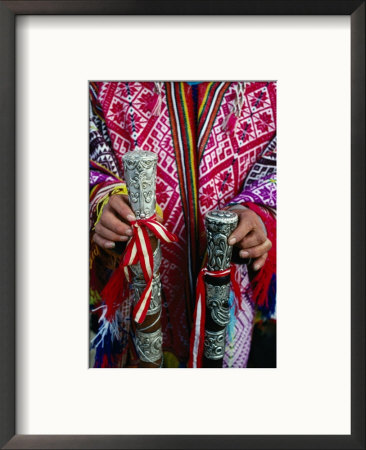 Decorative And Symbolic Silverwork On End Of Staves Used At Inti Raymi Festival, Sacsayhuaman, Peru by Richard I'anson Pricing Limited Edition Print image