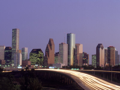 Skyline And Highway At Night, Houston, Tx by Scott Berner Pricing Limited Edition Print image