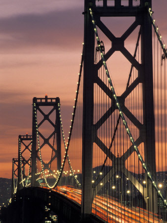San Francisco Bay Bridge Lit Up At Night by Fogstock Llc Pricing Limited Edition Print image
